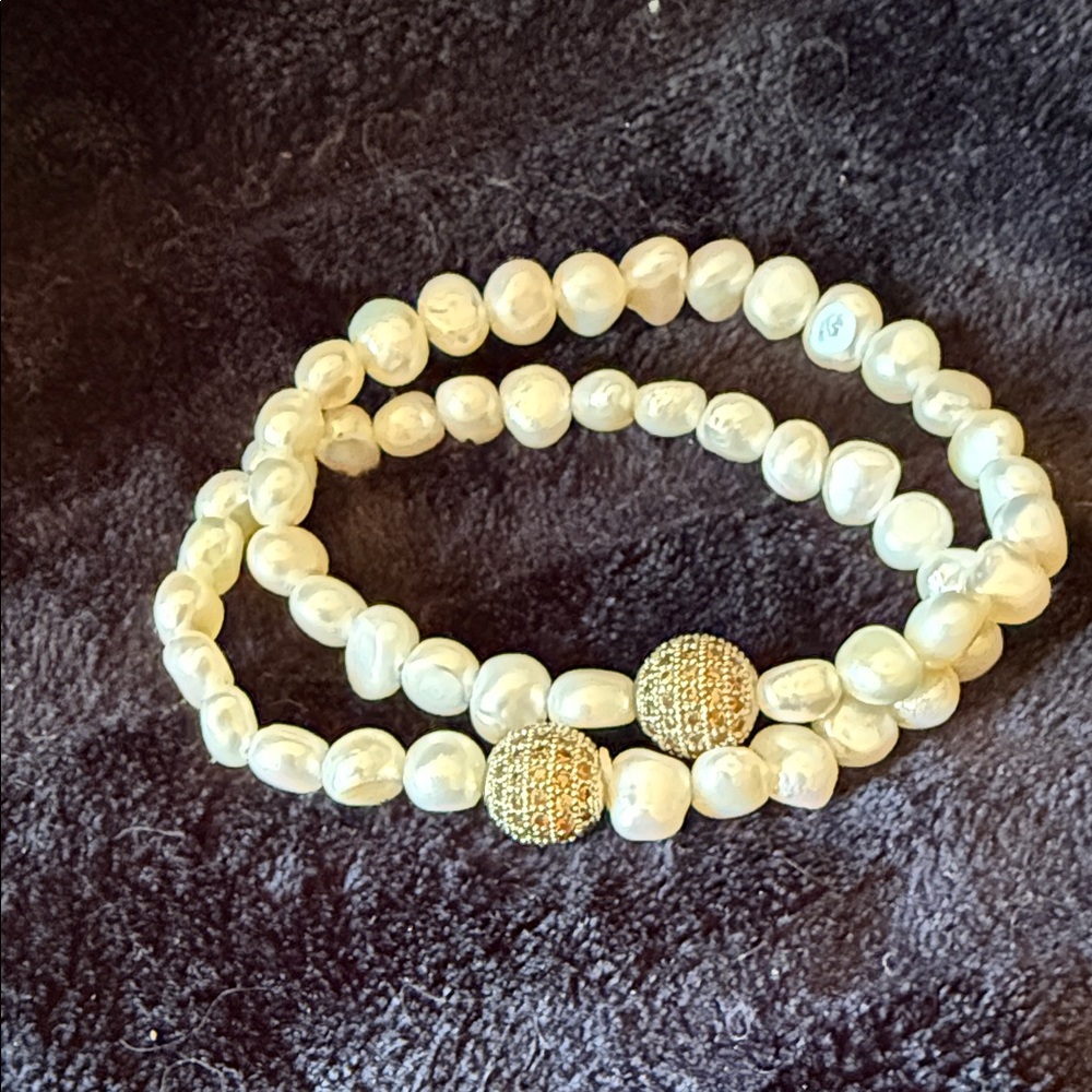 Park Lane Cream Pearl Stretch Bracelet with Gold Accent Beads